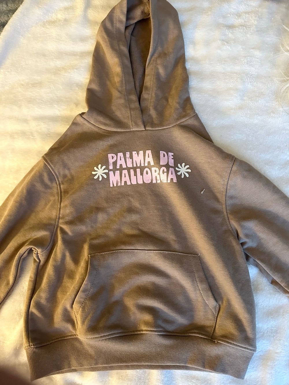 Grayson Threads Brown Hoodie with Pink & White 'Palma de Mallorca' Graphic